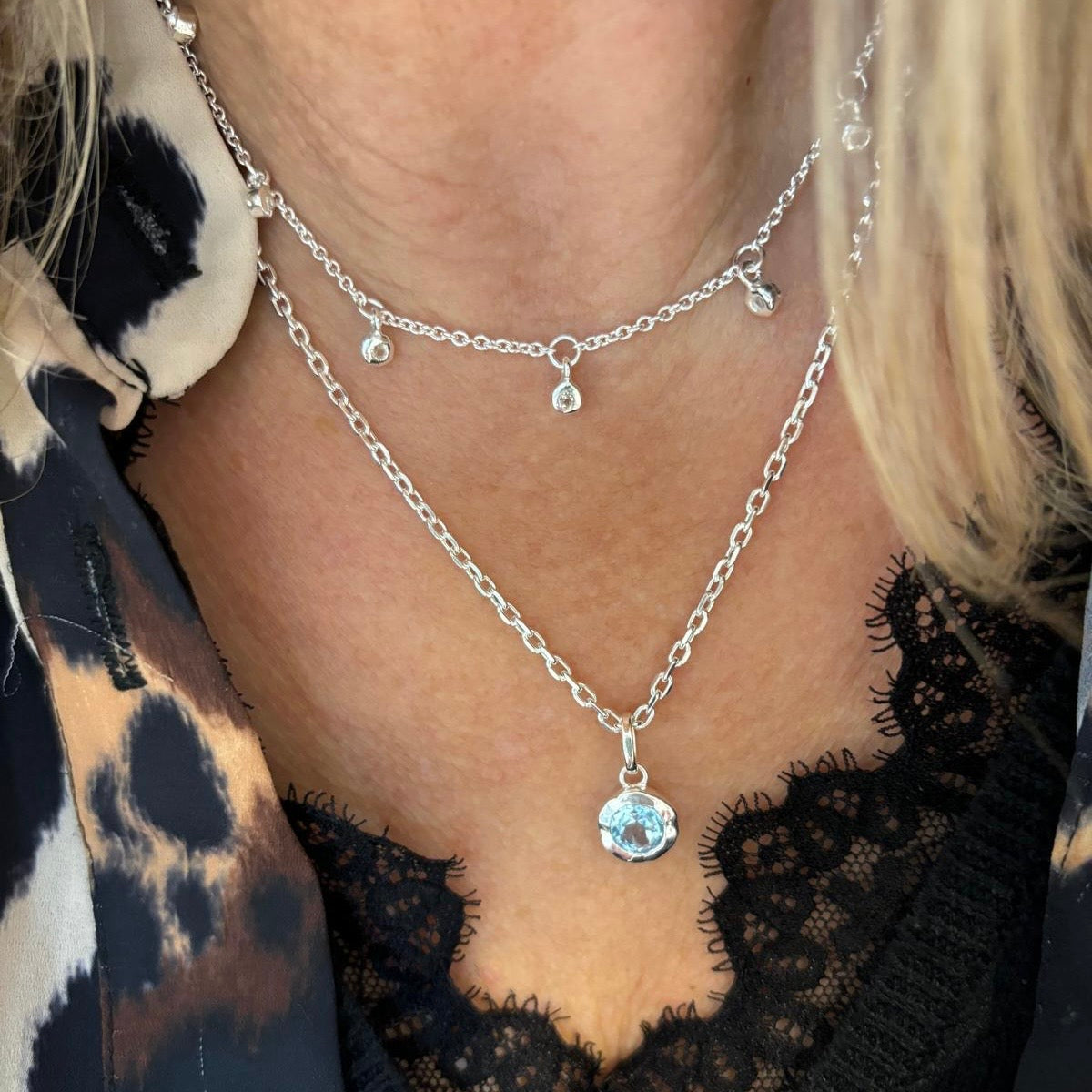 White/Blue Topaz Drop Necklace