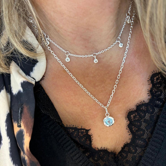 White/Blue Topaz Drop Necklace