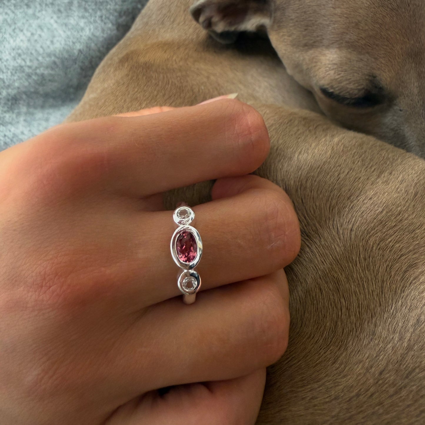 SOLD Pink & White Topaz Trilogy Ring