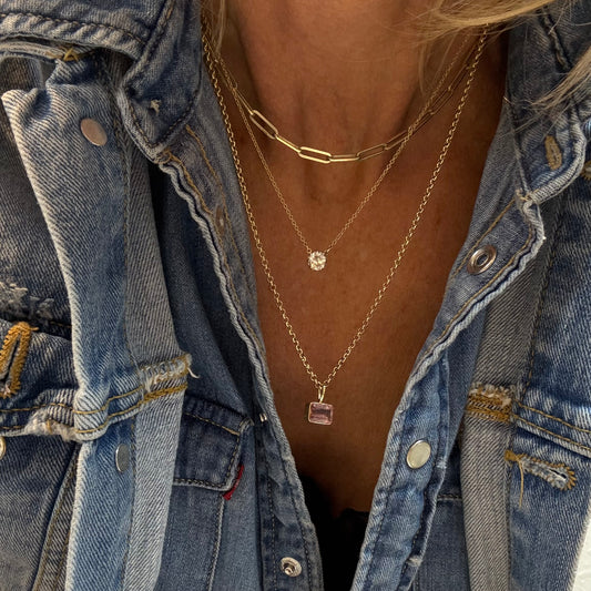 Gold Pink Topaz Necklace