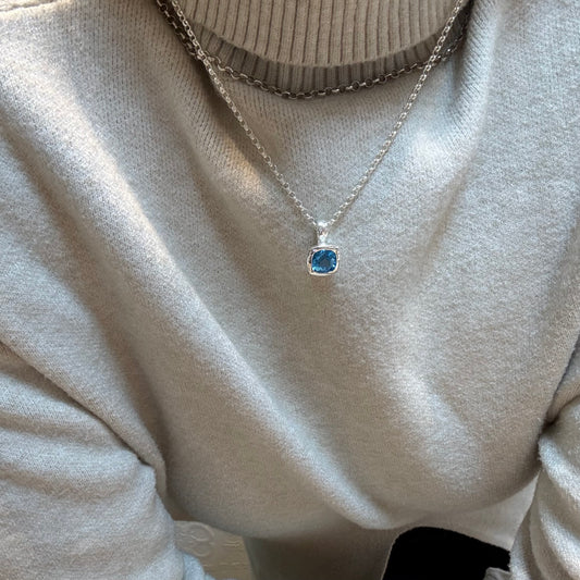 Square Blue topaz Necklace