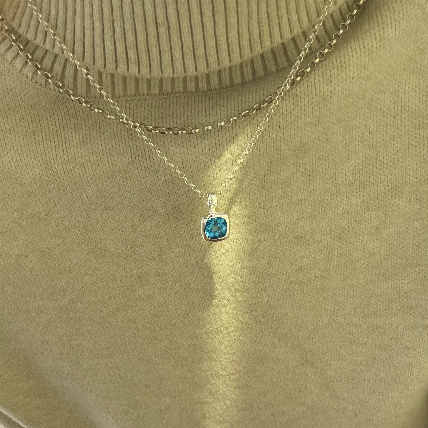 Square Blue topaz Necklace