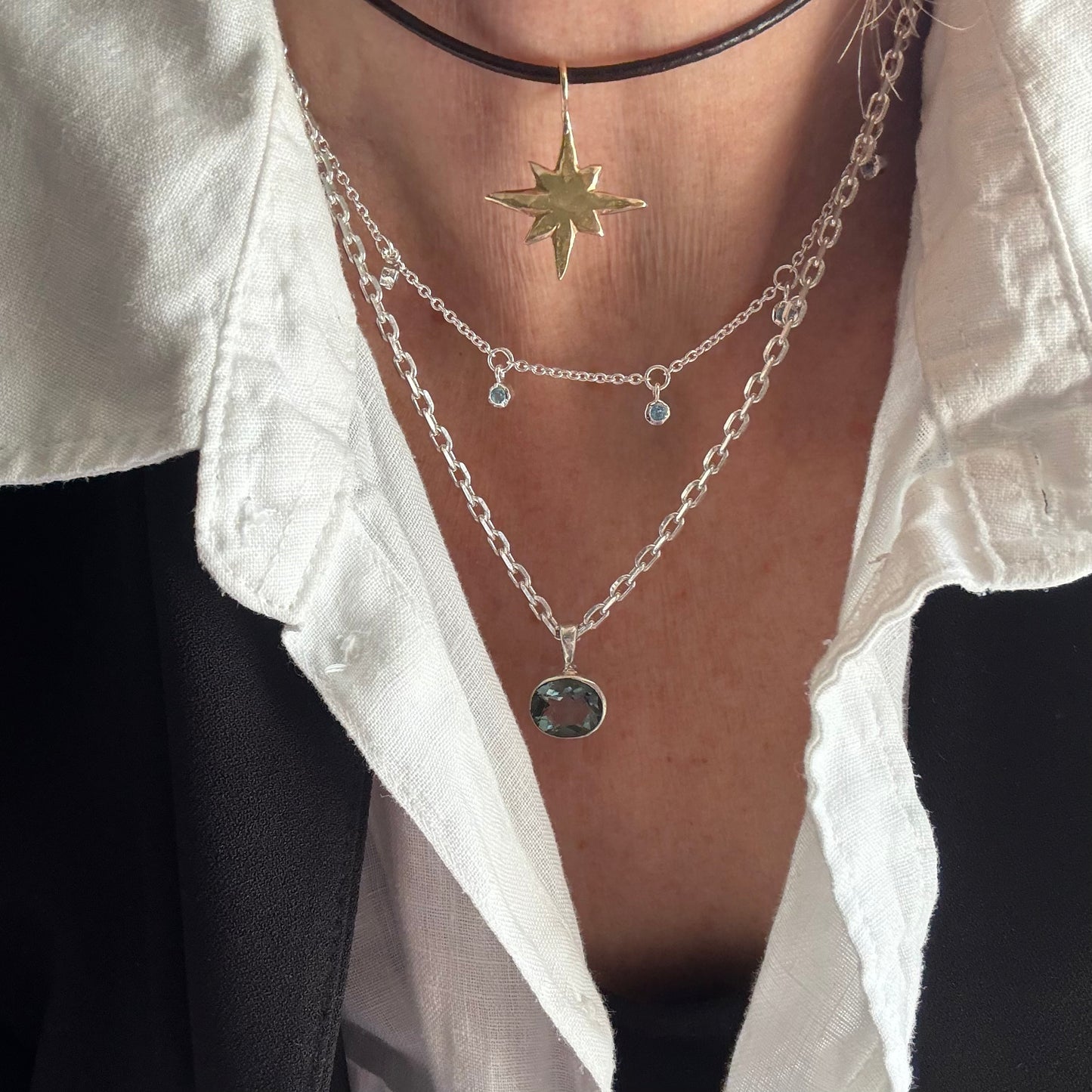 White/Blue Topaz Drop Necklace