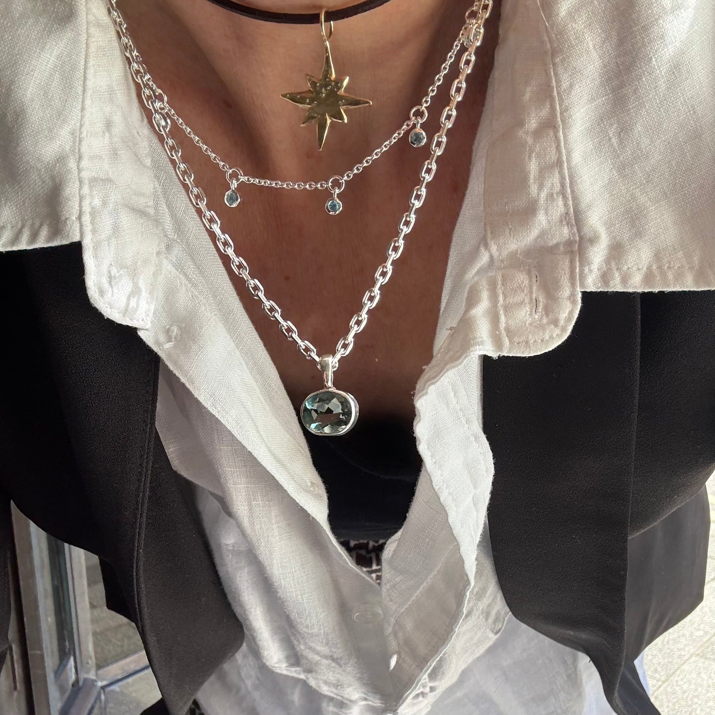 White/Blue Topaz Drop Necklace