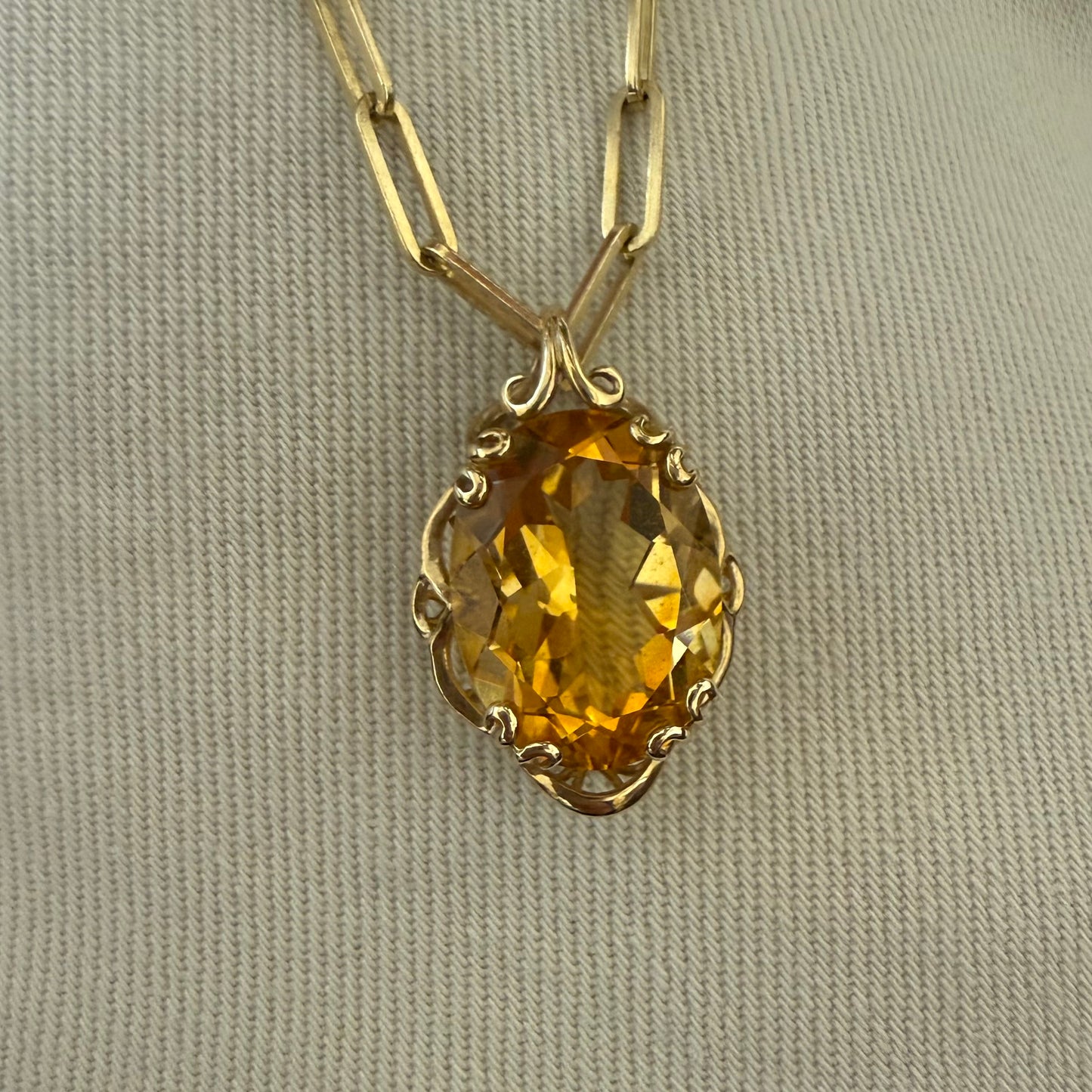 Vintage large oval Citrine Necklace
