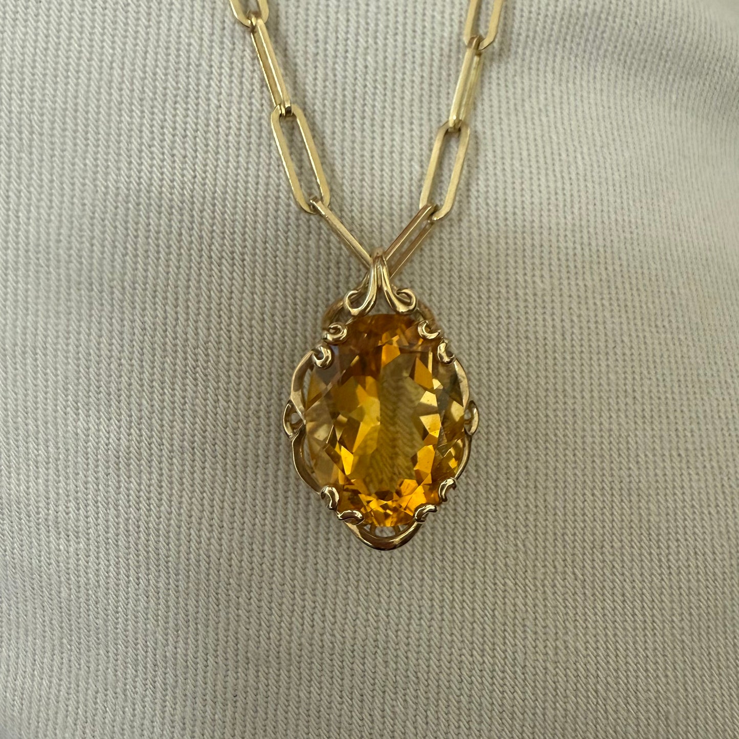 Vintage large oval Citrine Necklace