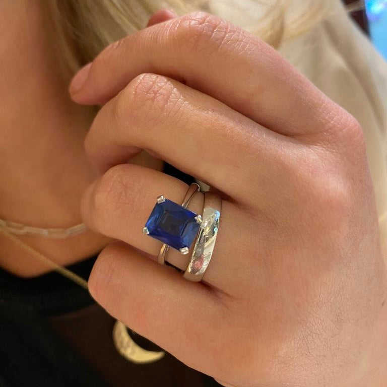 Electric Blue Platinum Sapphire Ring