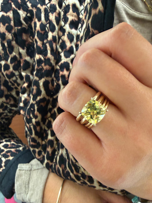 Large Lemon Quartz Gold Ring