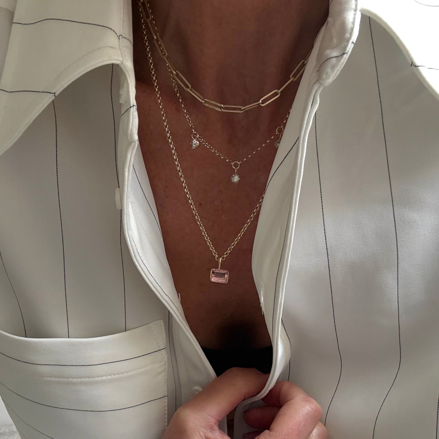 Gold Pink Topaz Necklace