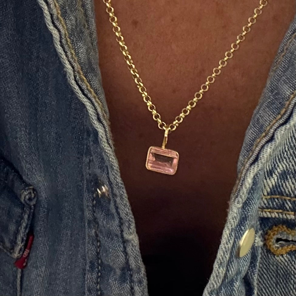 Gold Pink Topaz Necklace