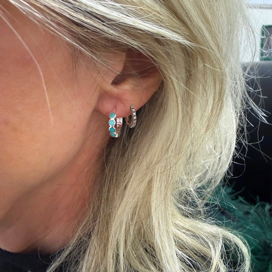 Turquoise Silver Hoops