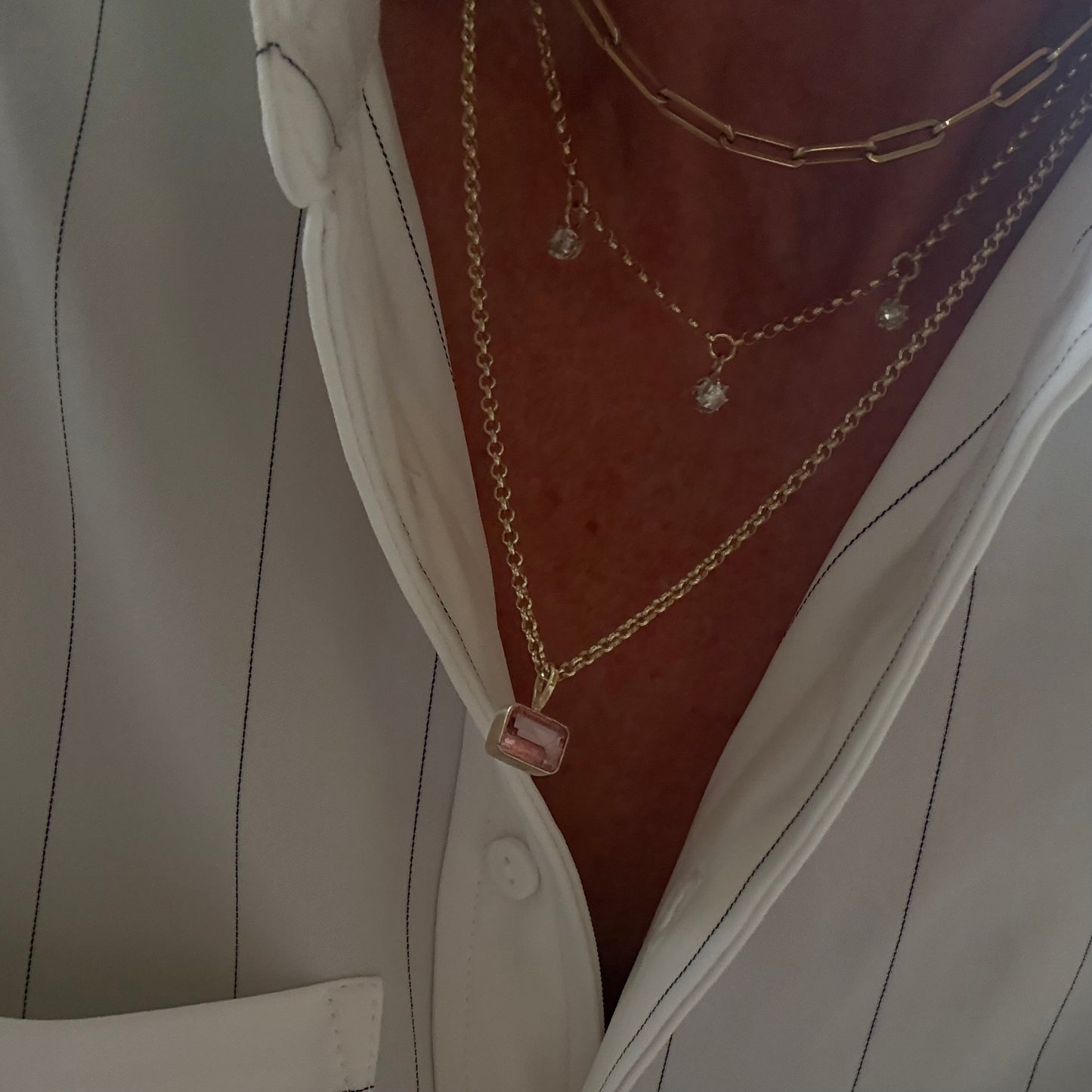 Gold Pink Topaz Necklace