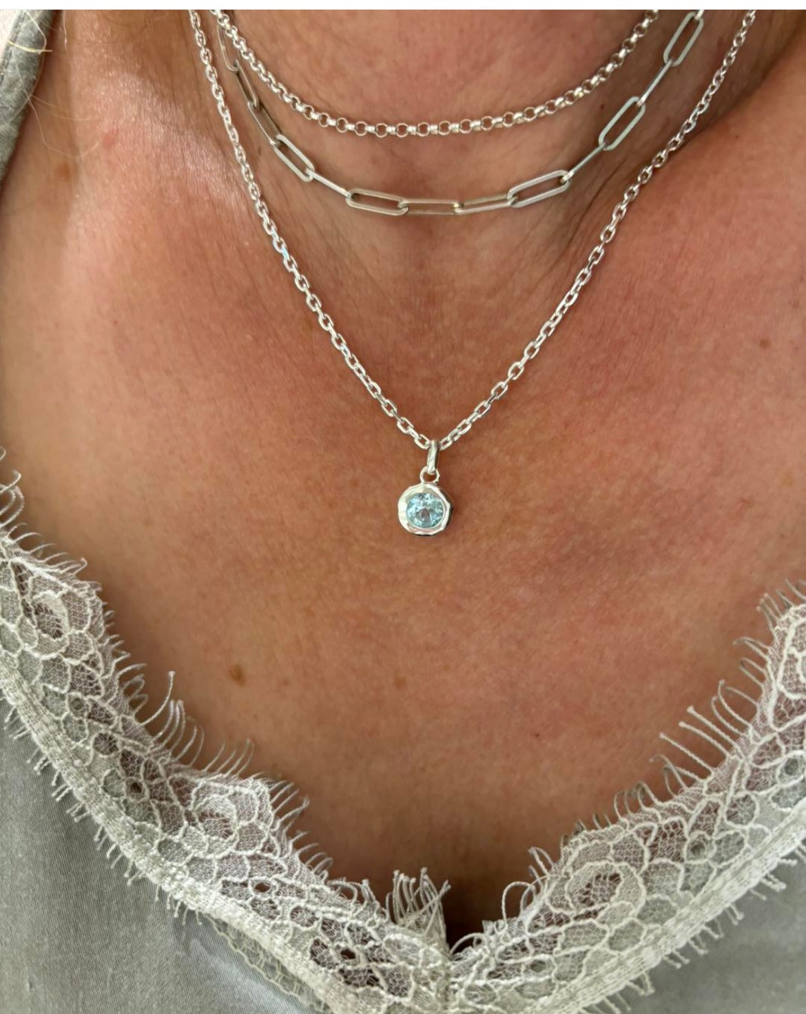 Silver “Cool Blu” Topaz  Necklace