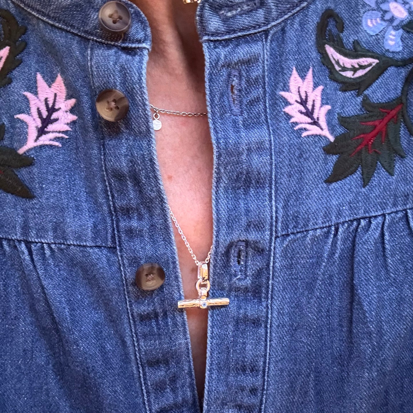 Silver Stone T Bar Necklace