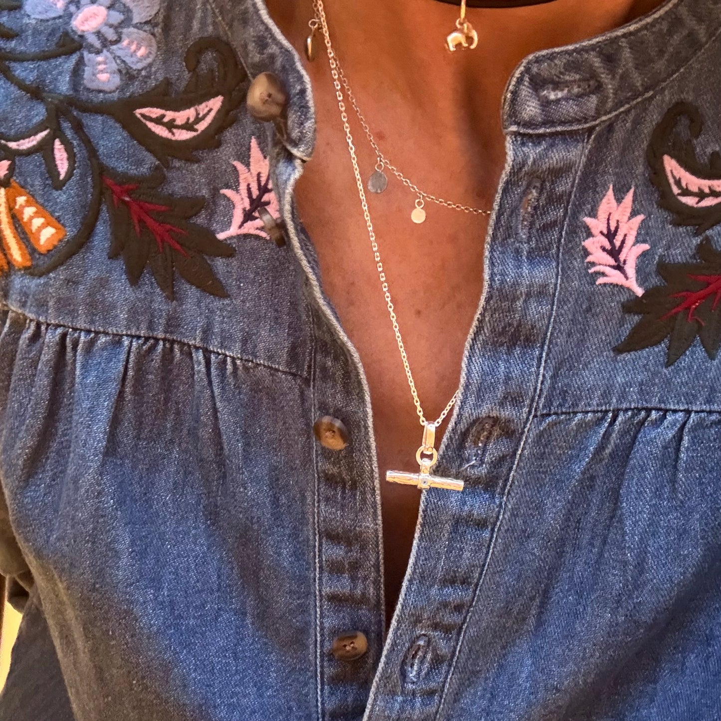 Silver Stone T Bar Necklace