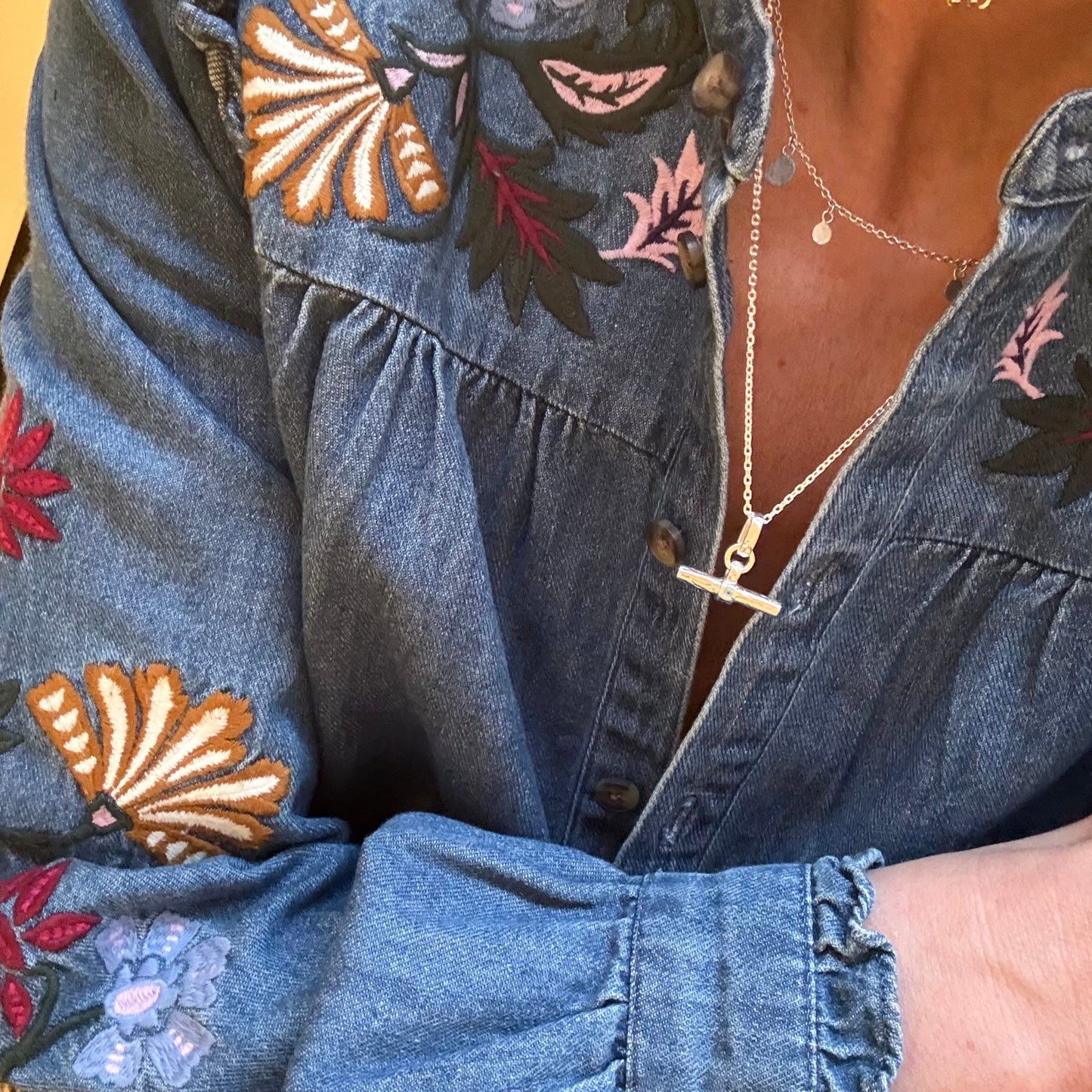 Silver Stone T Bar Necklace