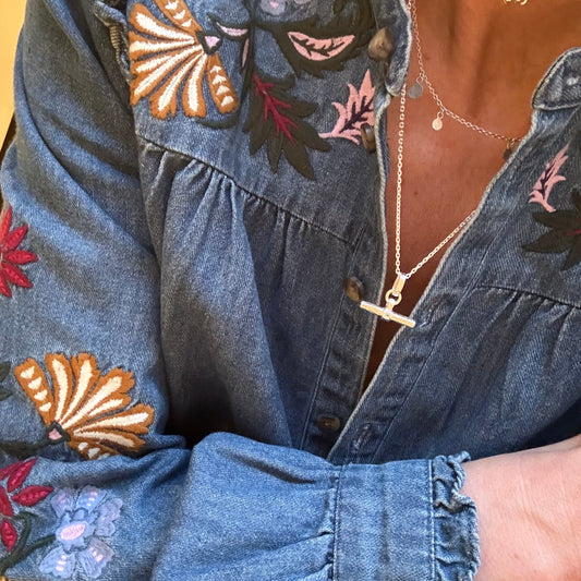 Silver Stone T Bar Necklace