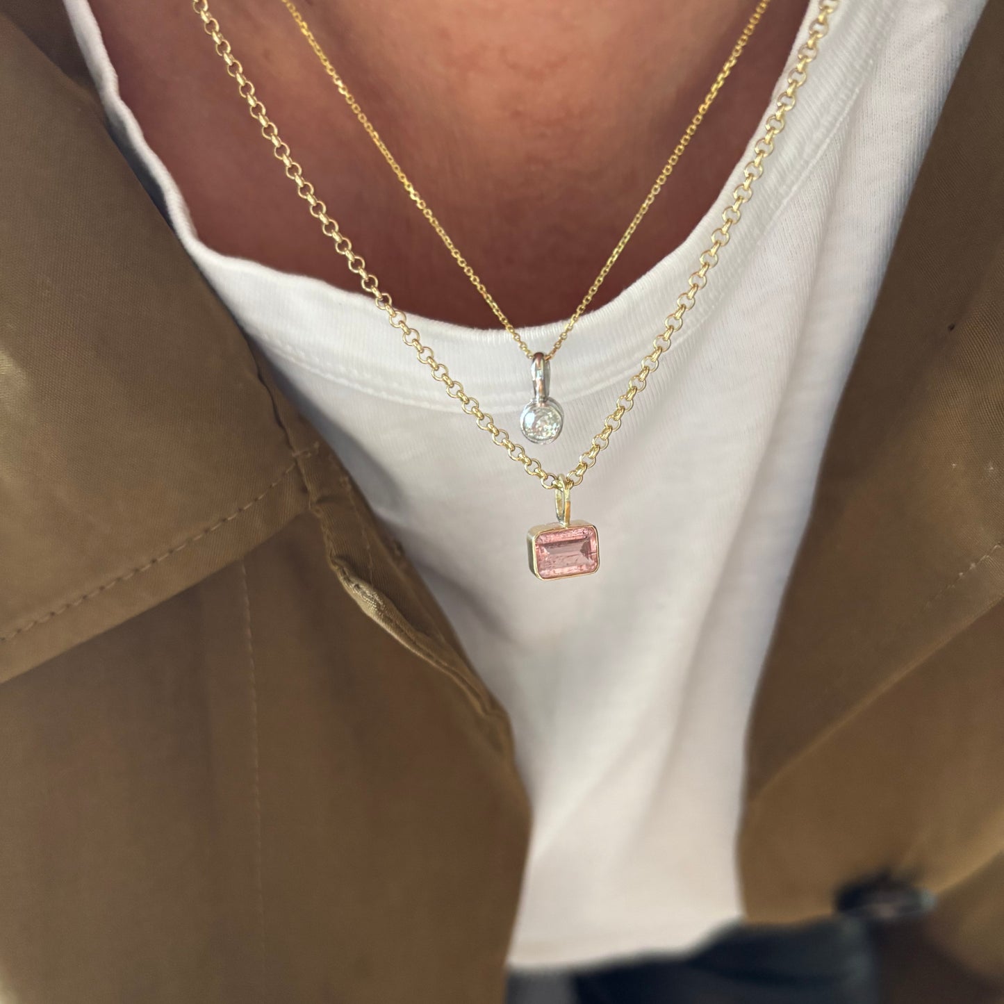 Gold Pink Topaz Necklace