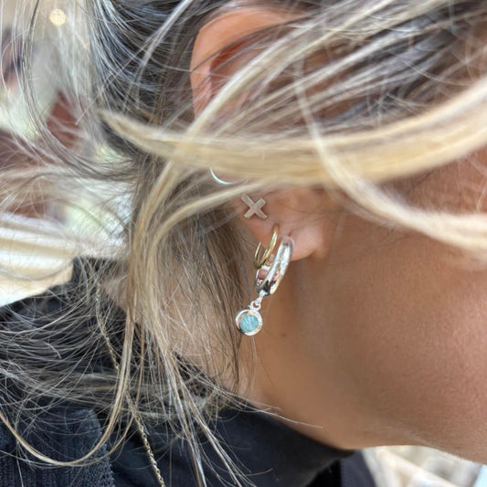 Silver Amazonite charm hoops