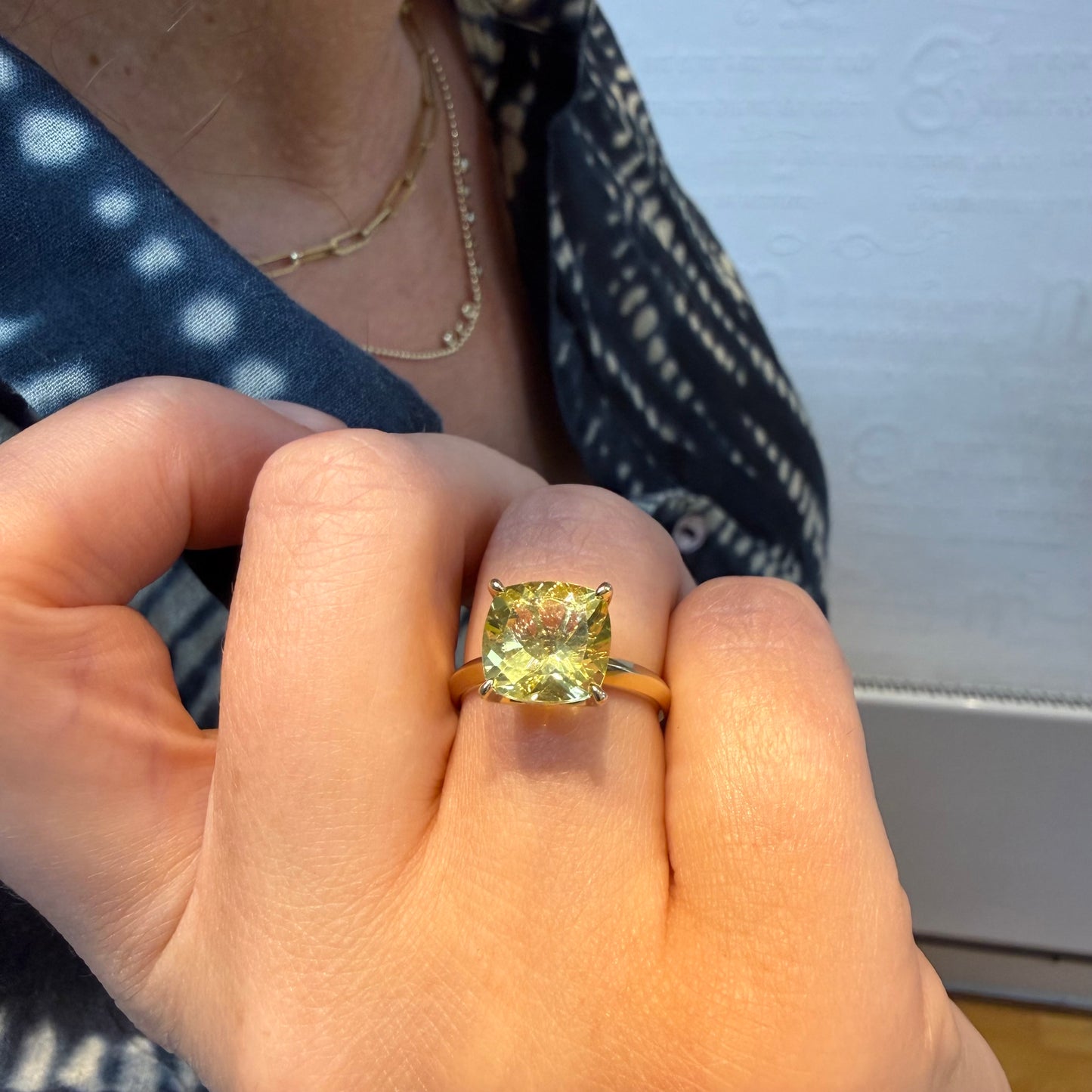 Large Lemon Quartz Gold Ring