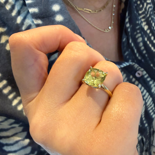 Large Lemon Quartz Gold Ring