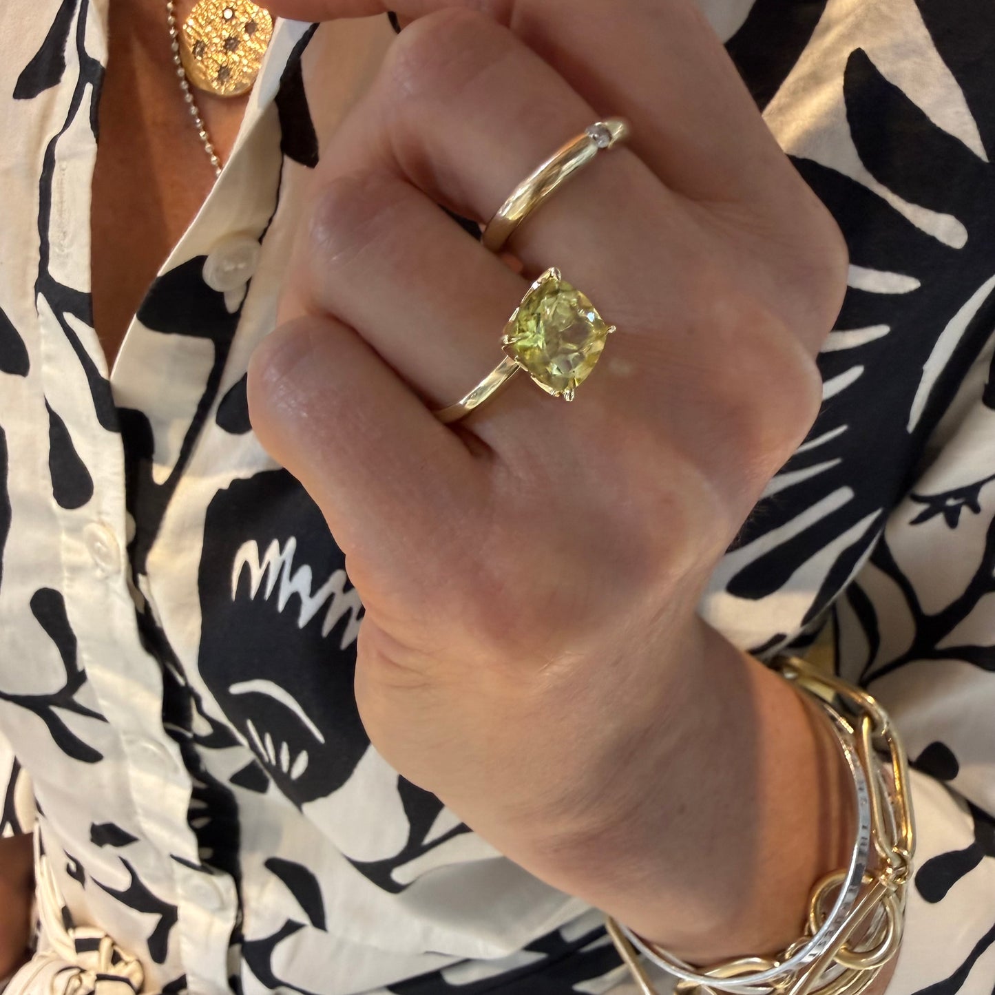 Large Lemon Quartz Gold Ring