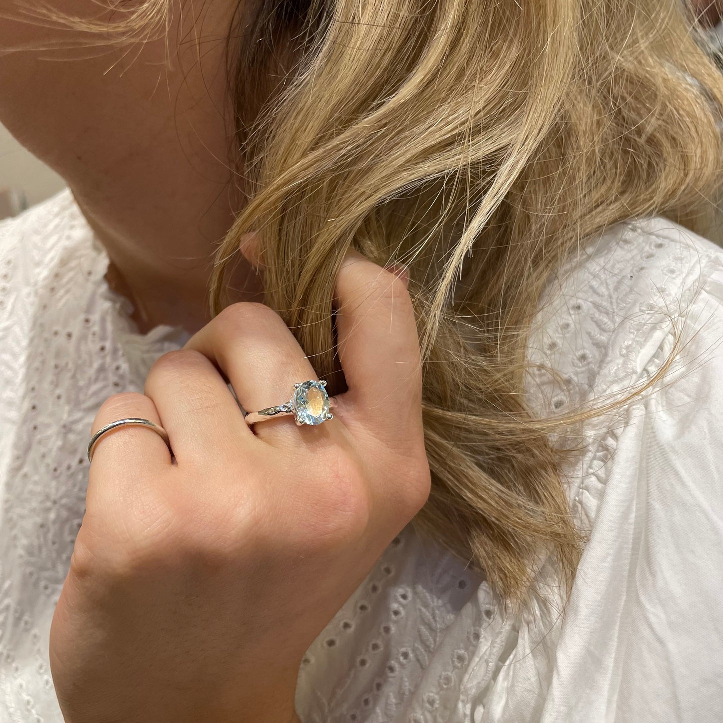 Silver Aqua Marine Ring