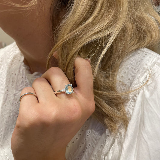 Silver Aqua Marine Ring