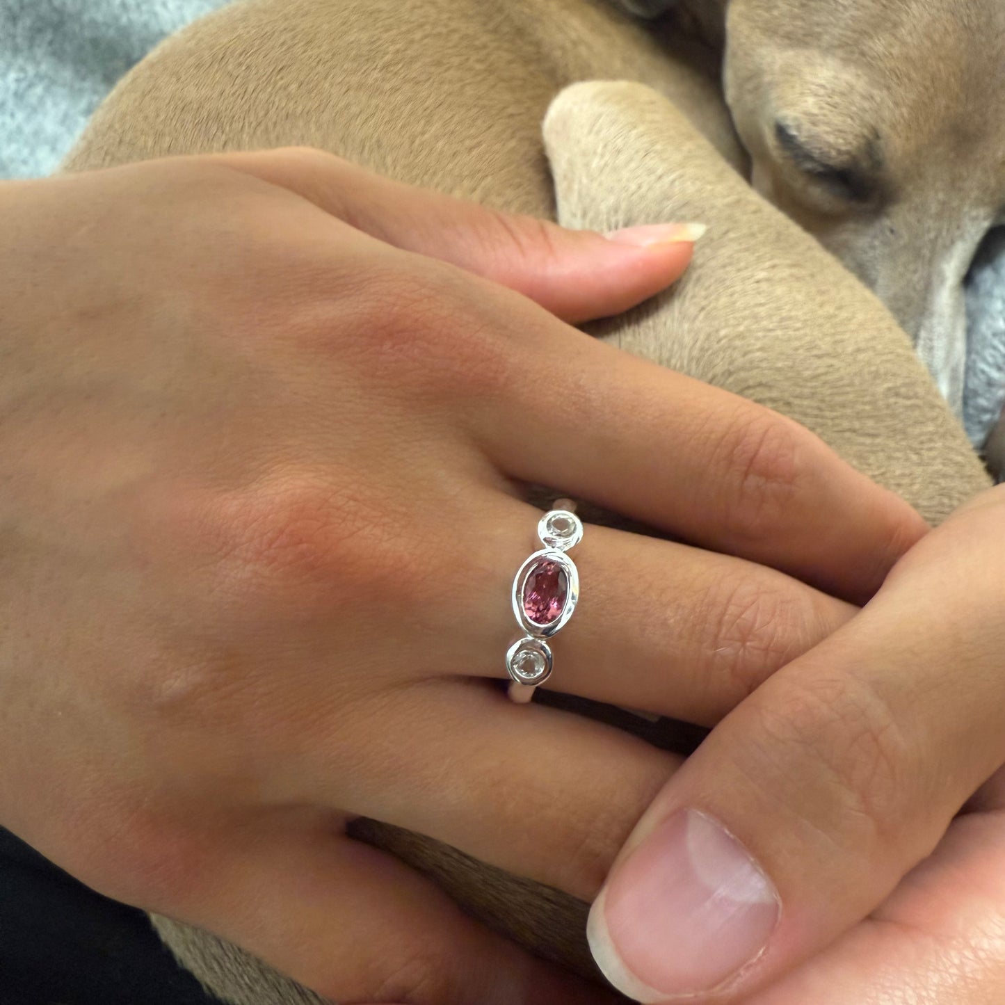 SOLD Pink & White Topaz Trilogy Ring
