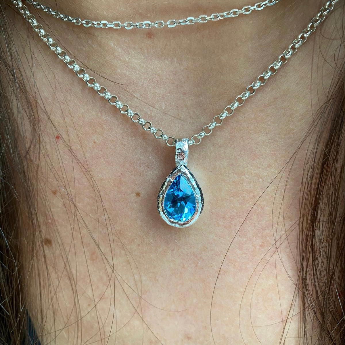 London Blue topaz Tear Drop Necklace "The Gallery Collection"