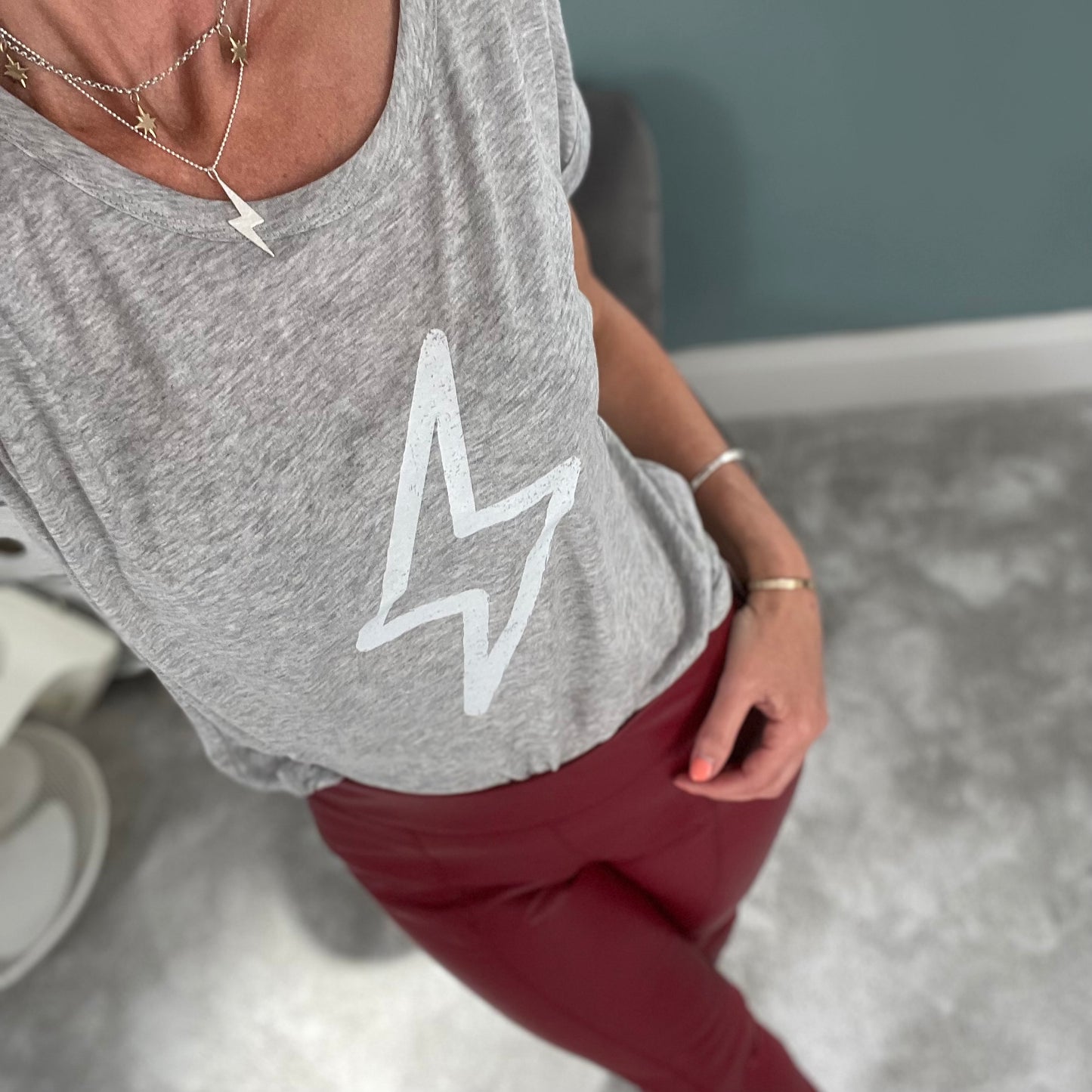 Relaxed style Grey LIGHTING BOLT Tee