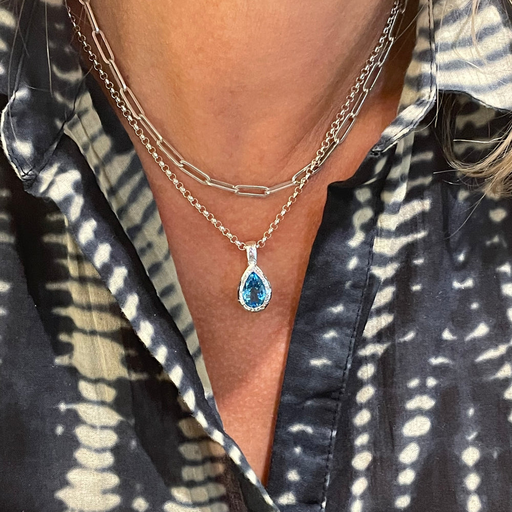 London Blue topaz Tear Drop Necklace "The Gallery Collection"